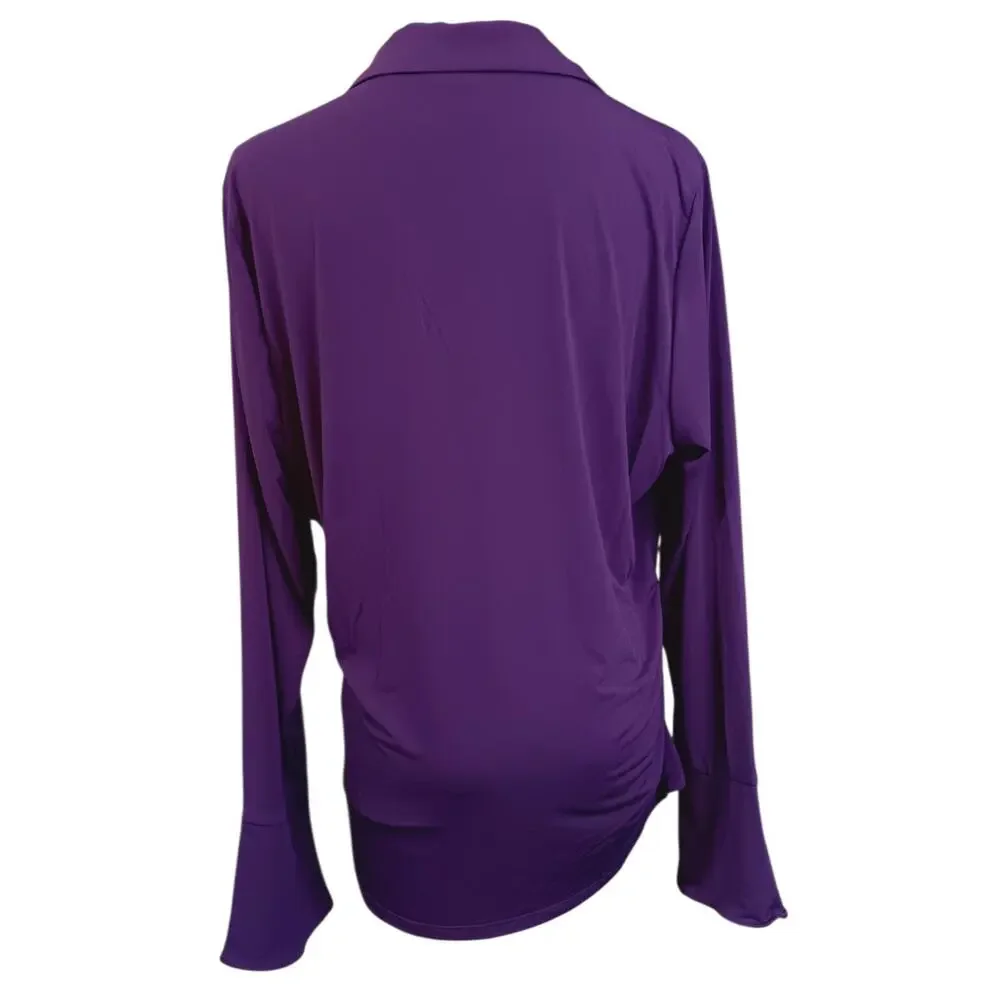 NEW ELOQUII Draped Faux Wrap Top Blouse 14/16‎ XL Stretch Purple Career Event